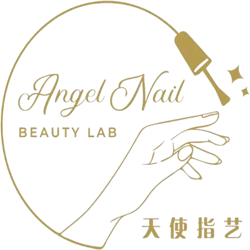 Golden 3D wall logo of Angel Nail Beauty Lab with nail polish icon
